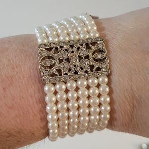 Mariell Faux Pearl Stretch Bracelet